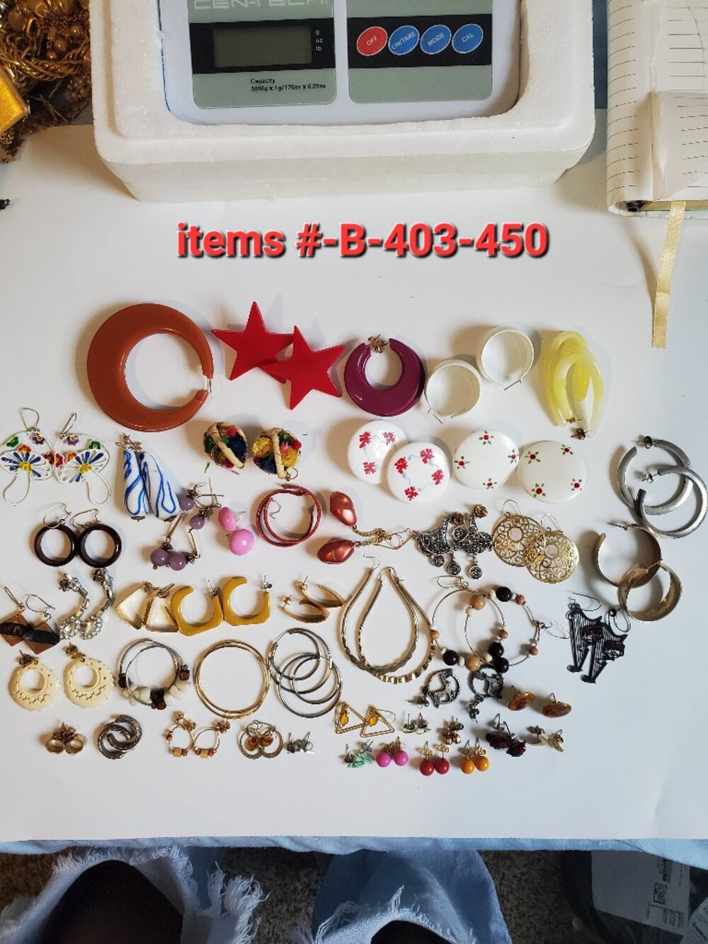 47 pair of pierced earrings, items # B-403-450, . wt . 210 grams